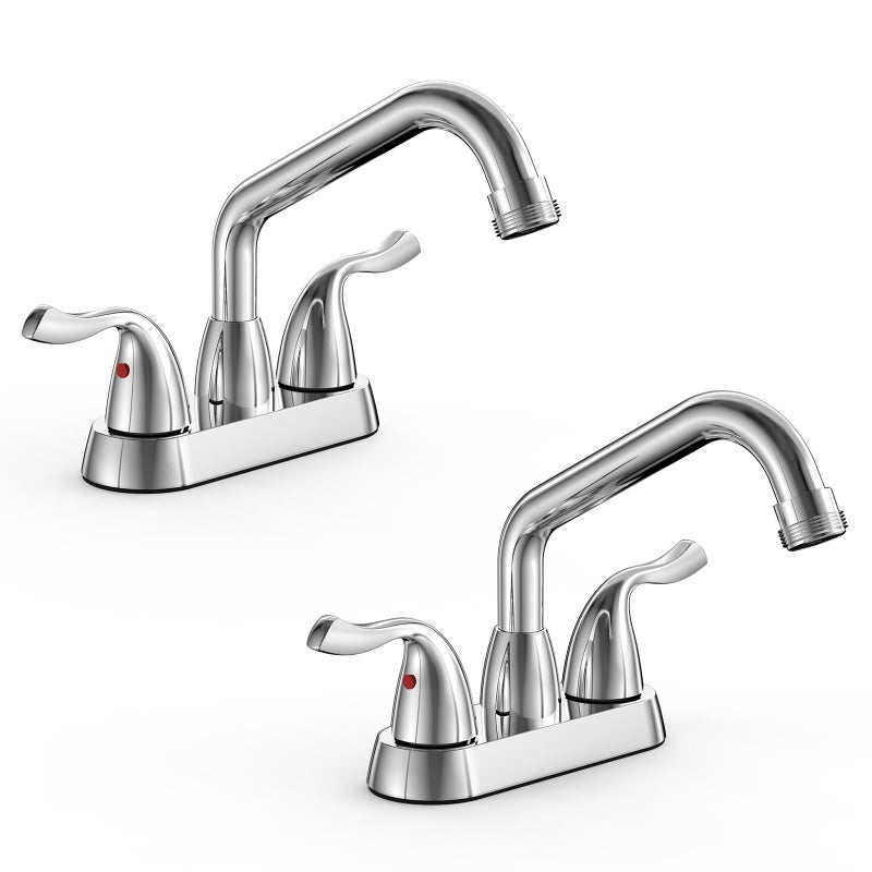 Phiestina Centerset 4 Inch 2 or 3 Hole Chrome Utility Sink/Laundry Faucet 2 Pack, with Rotatable Swivel 360 Spout and Garden Hose Threaded End, with Water Supply Line,BF025-7-C-2PACK - Image 1